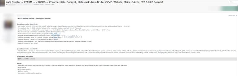 Katz Stealer: infostealers targets 78+ Chromium and Gecko-based browsers