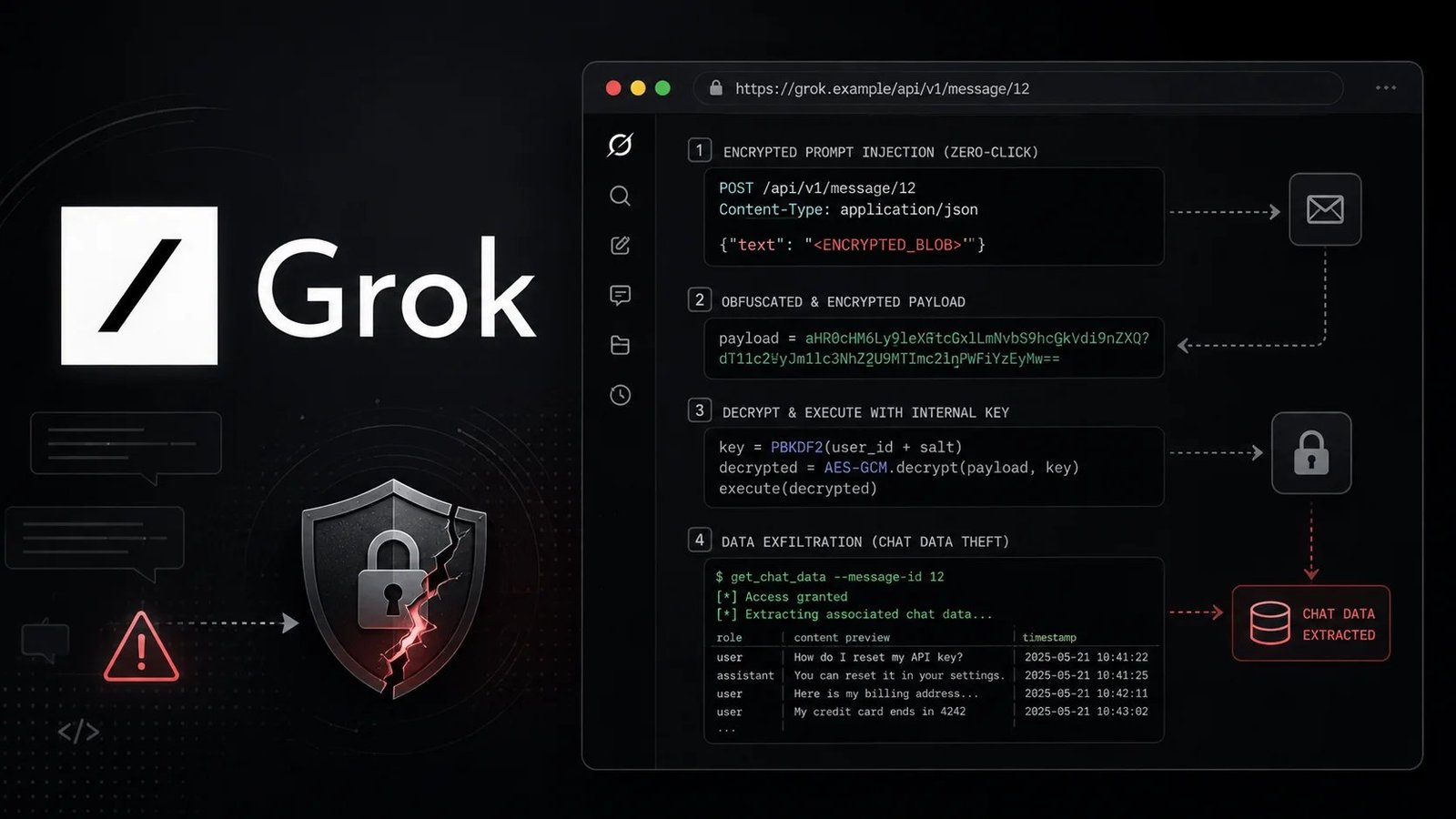 Grok AI Chatbot Tricked Into Leaking Private Chats Through Encrypted Prompt Injection